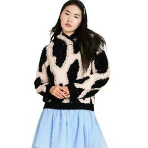 NWT SANDY LIANG X TARGET Womens’ Cream Black Hooded Sherpa Sweater SZ XXS $60.00